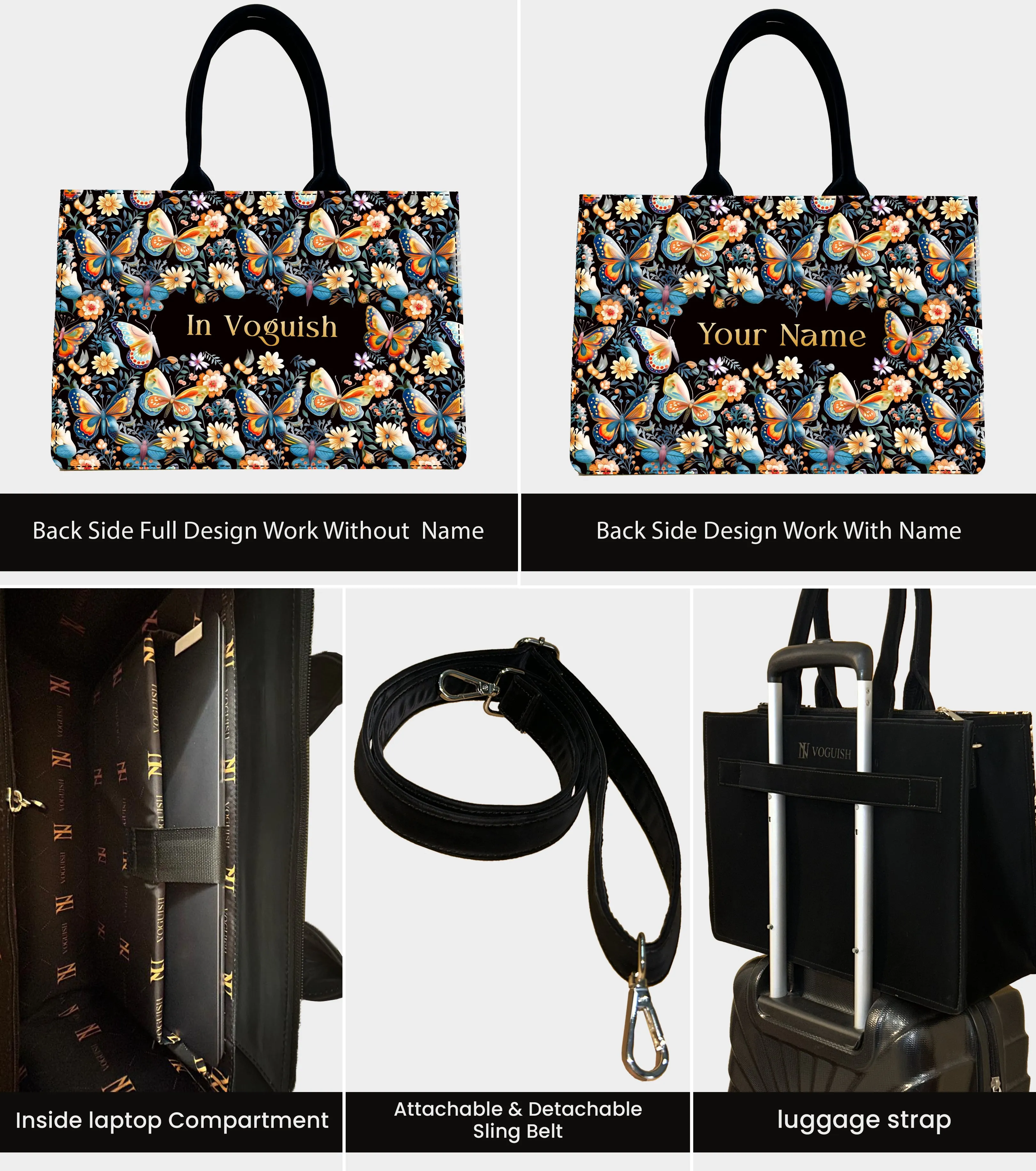 Customized Tote Bag  Designed With Blossom Colourfull Butterflies