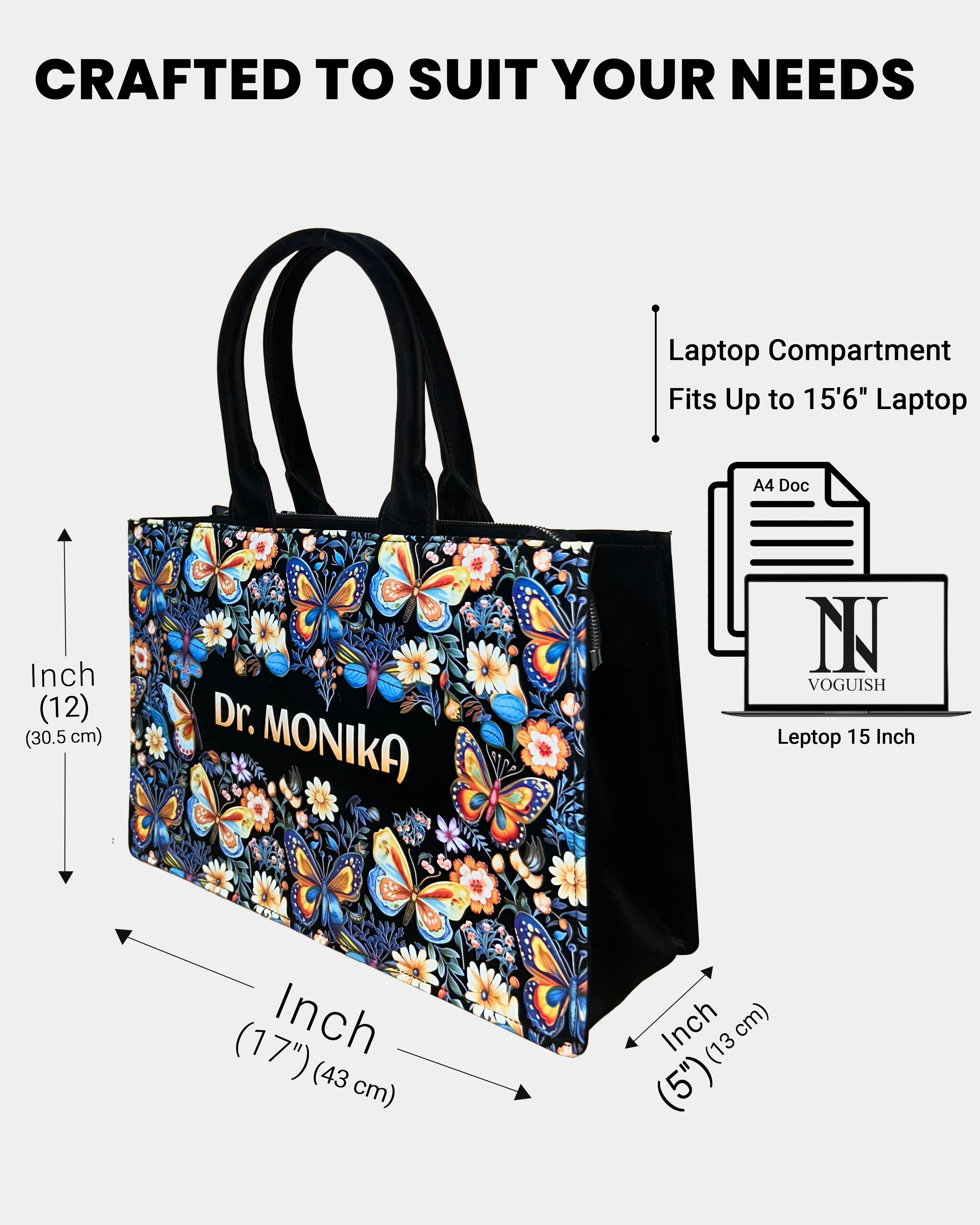 Customized Tote Bag  Designed With Blossom Colourfull Butterflies
