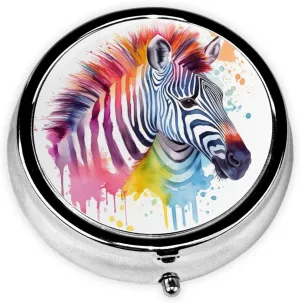 Cute Colorful Zebra Pill Box Round Pill Case for Pocket Purse 3 Compartment Medicine Pill Organizer Cute Portable Travel Pillbox Vitamin Cod Liver Oil Storage Box Unique Gift Organizer