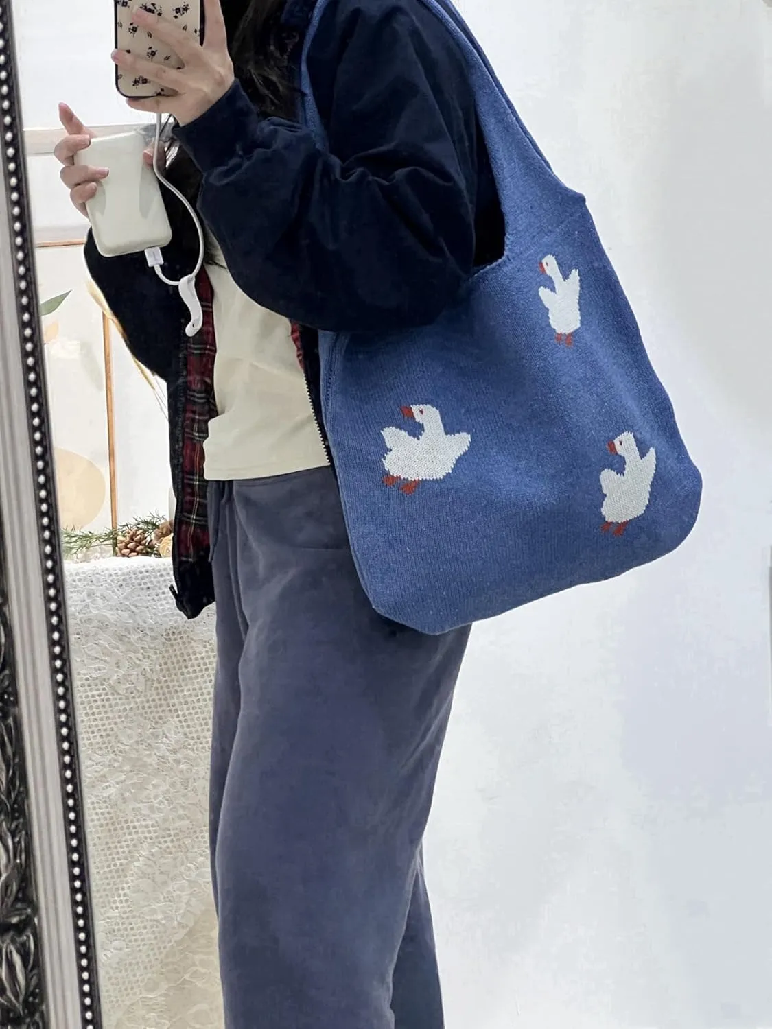 Cute Duck Tote Bag, Beach Bag Large Shoulder Bag Handbags Hollow Hobo Bag for Women