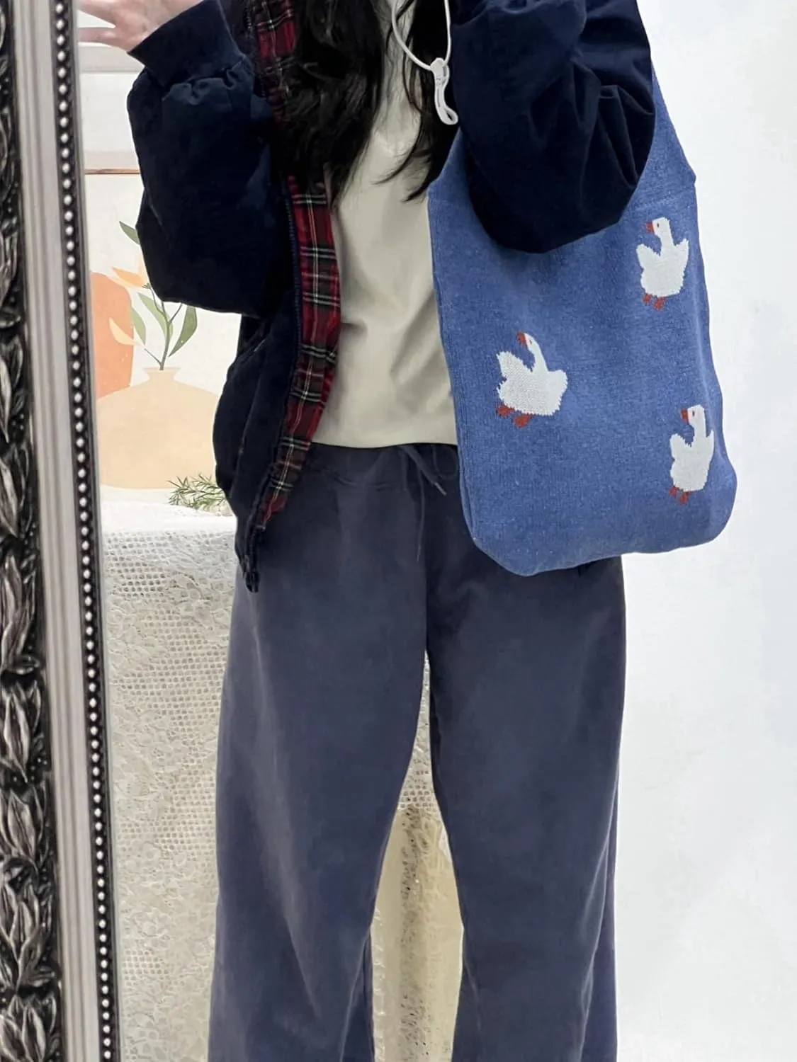 Cute Duck Tote Bag, Beach Bag Large Shoulder Bag Handbags Hollow Hobo Bag for Women