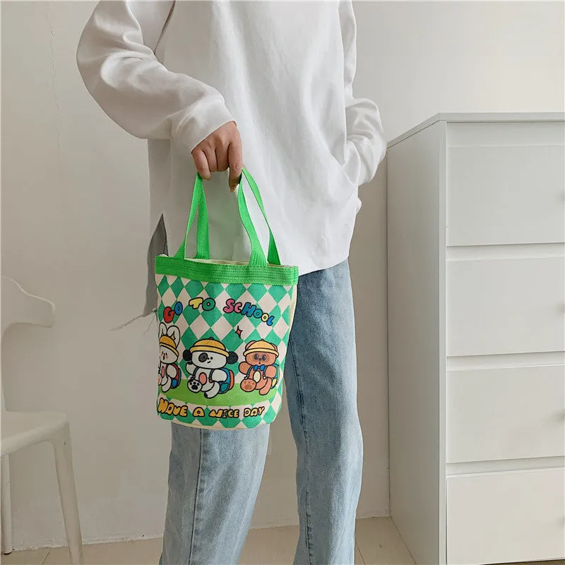 Cute Iti Printing Round Canvas Lunch Korean Style Handbags