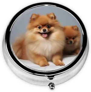 Cute Pomeranian Pill Box Round Pill Case for Pocket Purse 3 Compartment Medicine Pill Organizer Cute Portable Travel Pillbox Vitamin Cod Liver Oil Storage Box Unique Gift Organizer