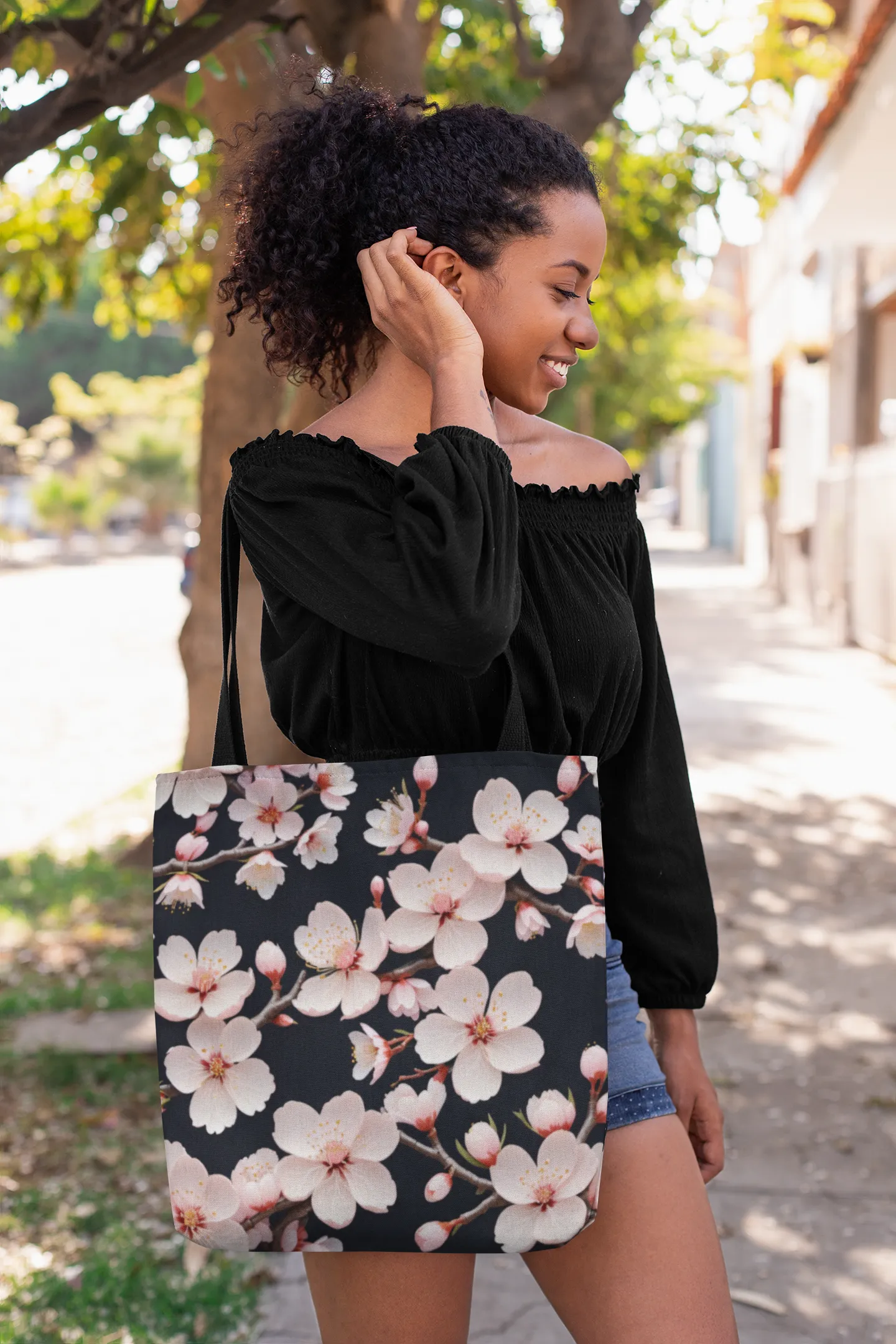 Dark Elegance Cherry Blossom Tote