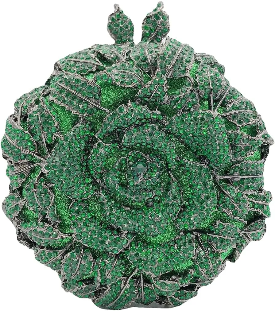 Dazzling Round Shape Rose Flower Evening Bag Elegant Clutch Purses for Women Formal Wedding Party Cocktail Handbags