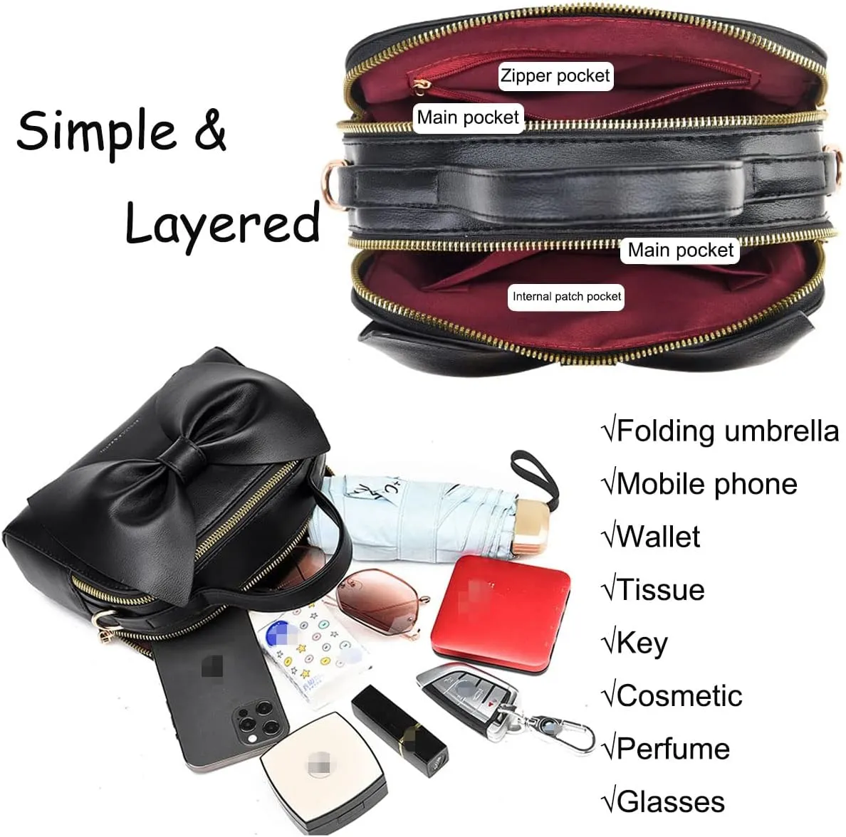 Designer Small Handbags for Women with Top Carry Handle and Cute Bow Knot,Leather Purses and Over-Shoulder Strap