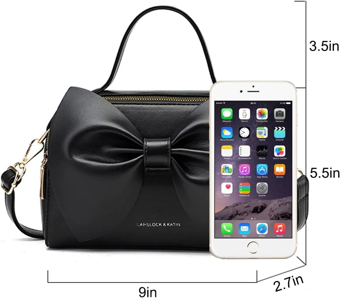 Designer Small Handbags for Women with Top Carry Handle and Cute Bow Knot,Leather Purses and Over-Shoulder Strap