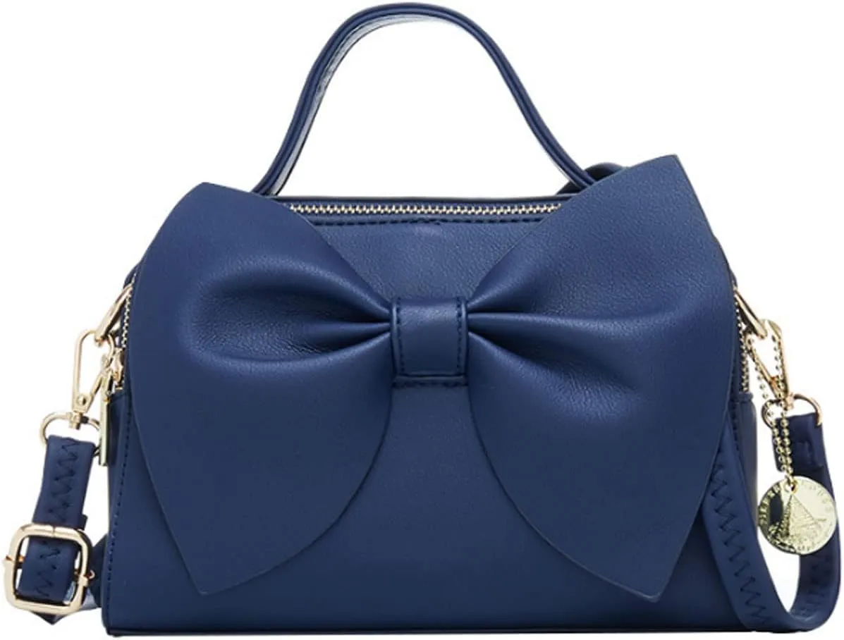 Designer Small Handbags for Women with Top Carry Handle and Cute Bow Knot,Leather Purses and Over-Shoulder Strap