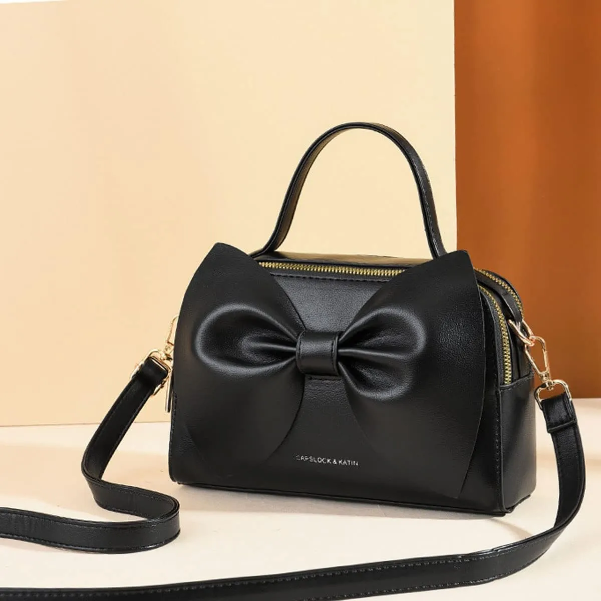 Designer Small Handbags for Women with Top Carry Handle and Cute Bow Knot,Leather Purses and Over-Shoulder Strap
