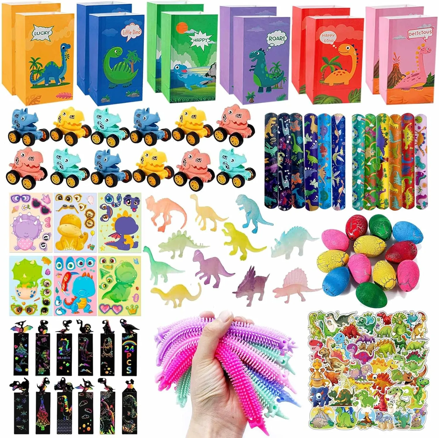 Dinosaur Party Favors for Boys Girls,158pcs Dinosaur Birthday Party Supplies,Dino Party Favors Gift Bags,Dino Goodie Bags Stuffers,Boys Girls Goody Bags for Birthday