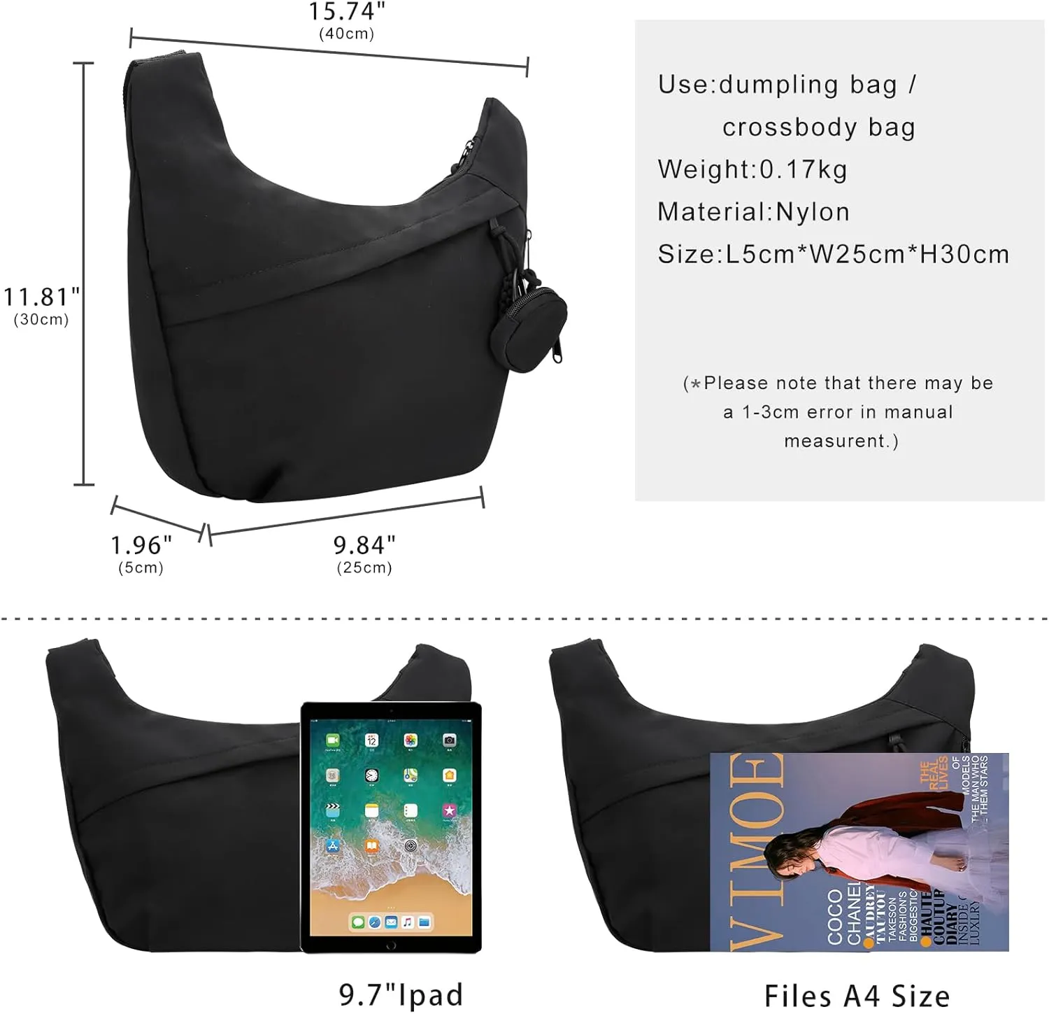 DOB SECHS Crossbody Bag Nylon Messenger Bags for Women Multilayer Shoulder Bag with Adjustable Strap Casual Bag Hobo Bag