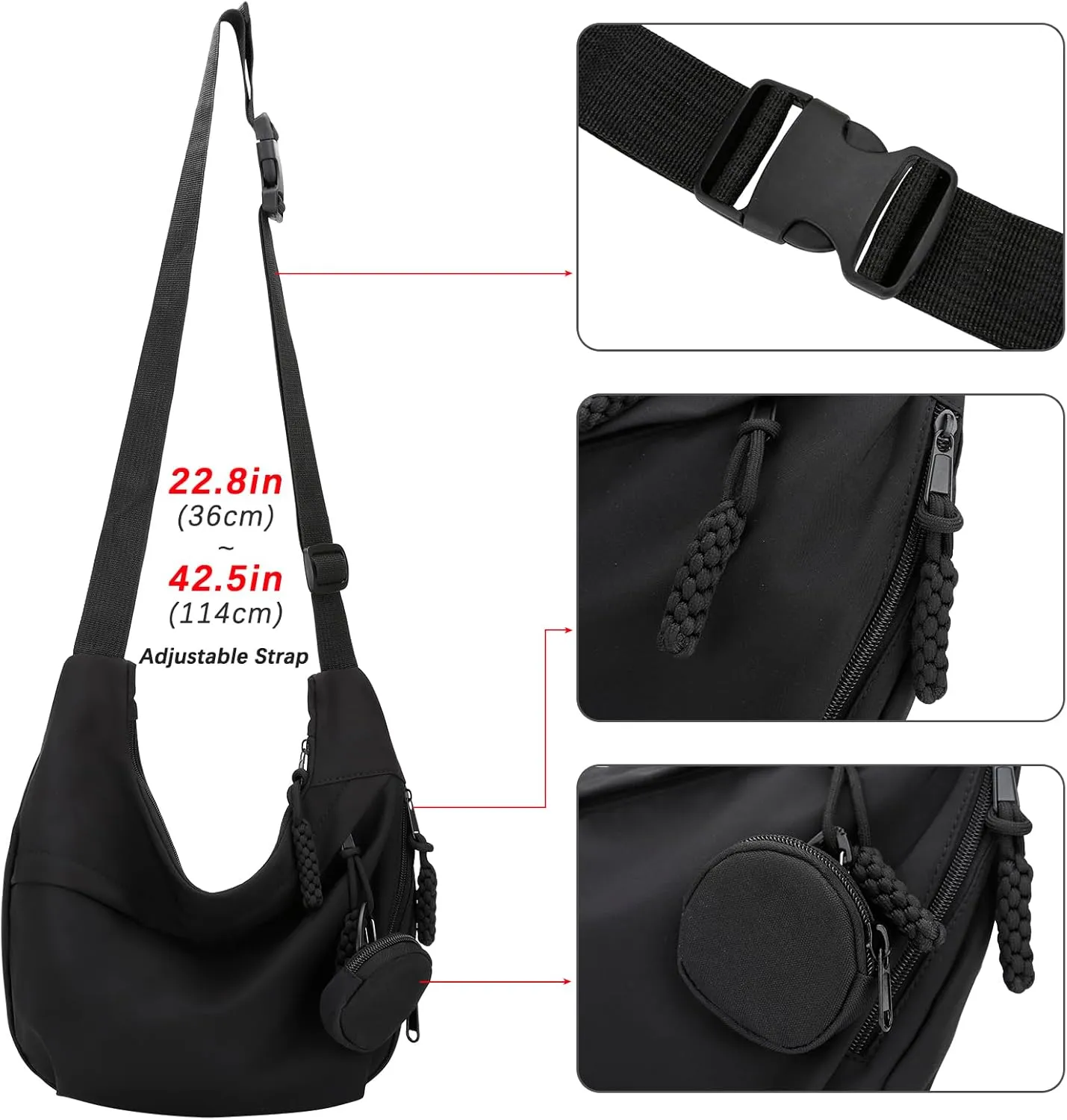 DOB SECHS Crossbody Bag Nylon Messenger Bags for Women Multilayer Shoulder Bag with Adjustable Strap Casual Bag Hobo Bag