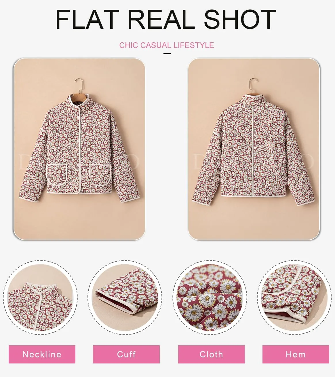 Dokotoo Warm Quilted Jackets for Women Long Sleeve Floral Print Button Down Puffer Jacket Coats with Pockets