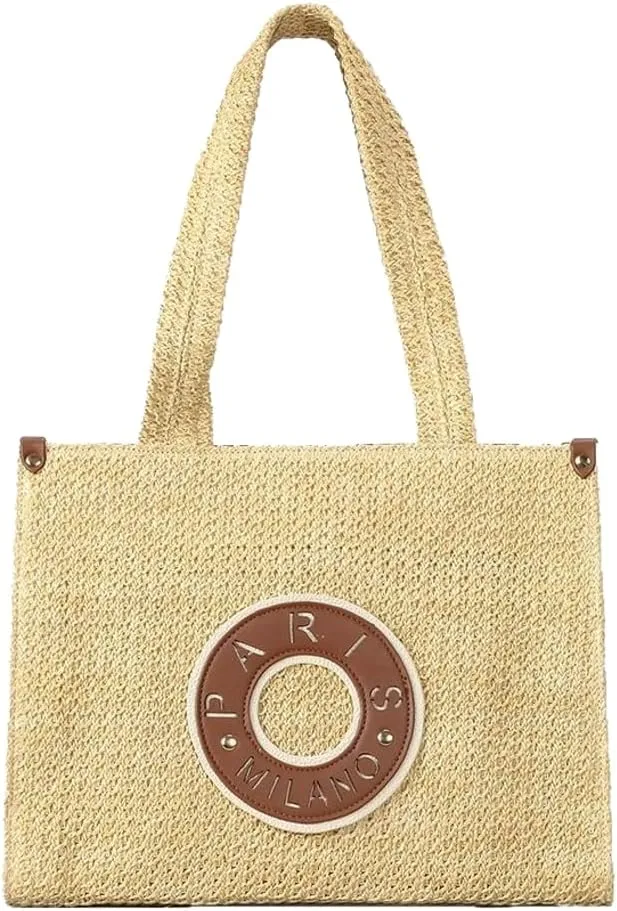 Doughnut Straw Purses for Women Paper Straw Boho Tote Bag Top-handle Bag Hobo Shoulder Bags for Beach Summer Travel