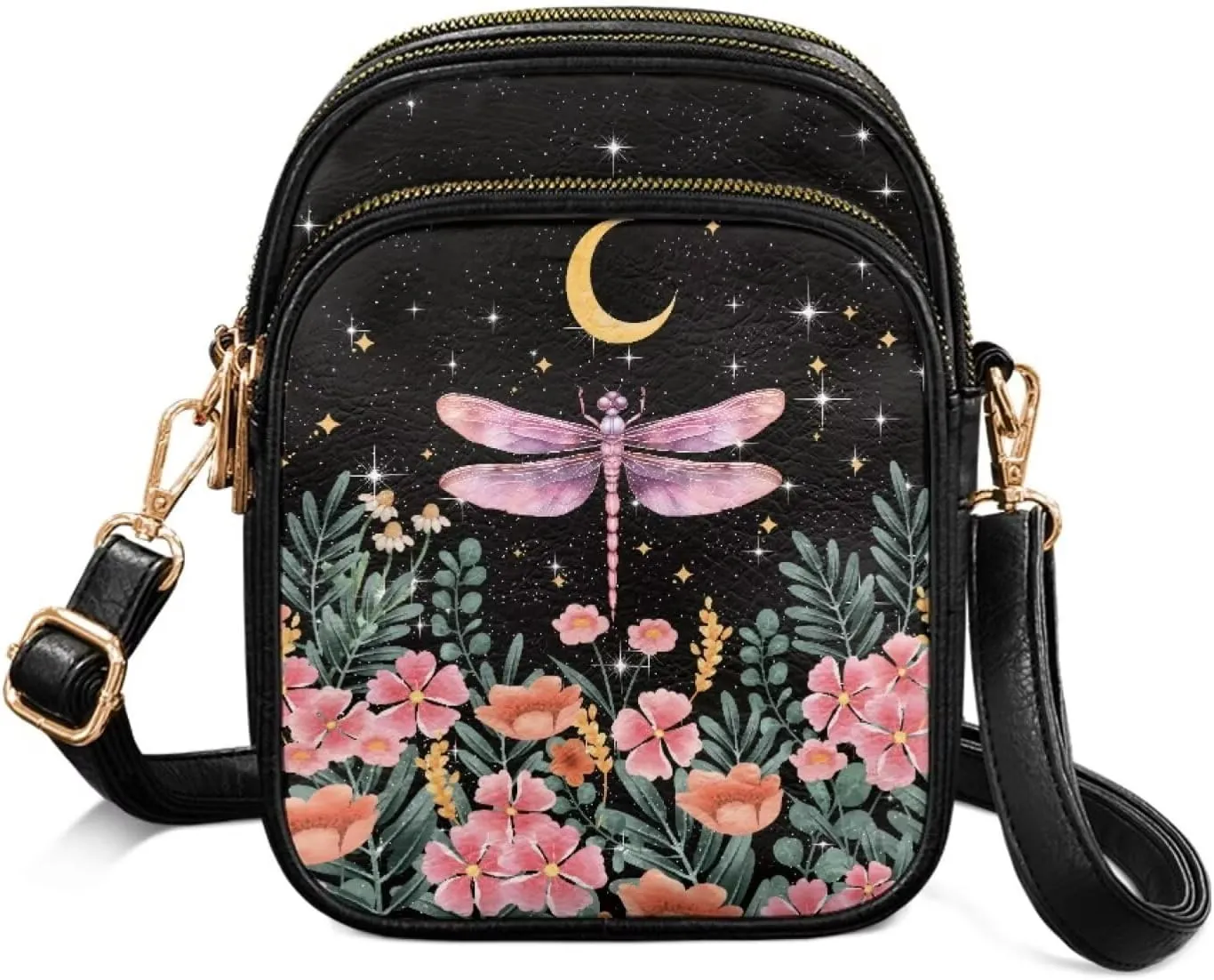 Dragonfly Floral Shoulder Bag Women Leather Travel Bag Pink Crossbody Phone Purse Purse Ladies Shoulder Bag Casual Handbags Messenger Bag Hummingbird Sunflower, Hummingbird Sunflower