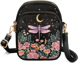 Dragonfly Floral Shoulder Bag Women Leather Travel Bag Pink Crossbody Phone Purse Purse Ladies Shoulder Bag Casual Handbags Messenger Bag Hummingbird Sunflower, Hummingbird Sunflower
