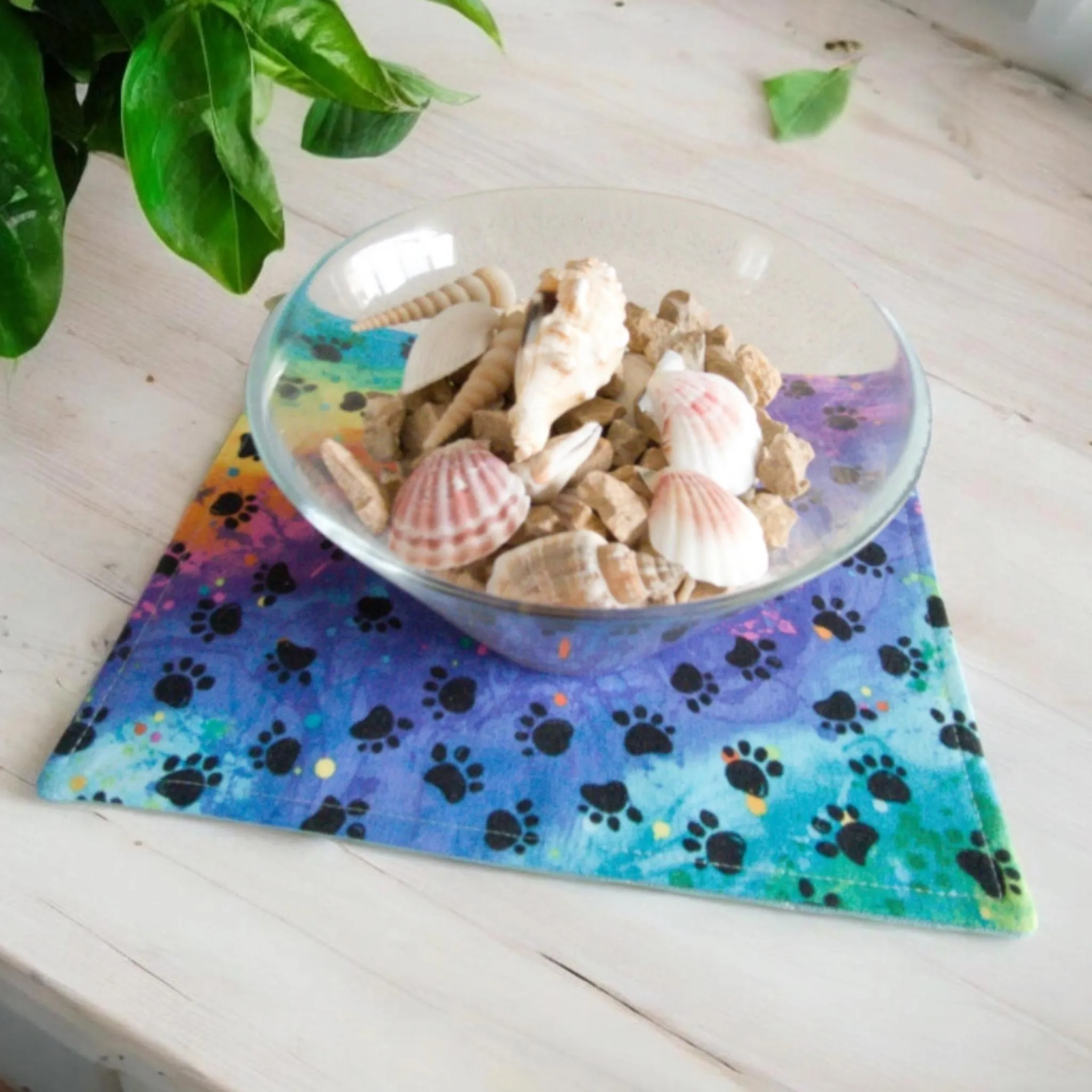 Drinks Coaster Set | Reversible Rainbow & Aqua Blue-Green Quilted Large Drinks Set | Made in Australia