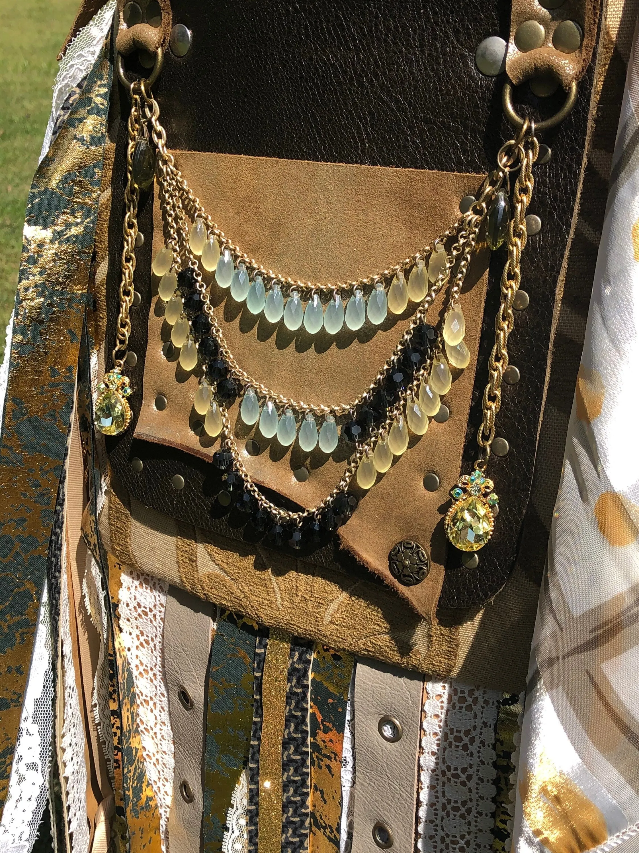 Earthy Boho Chic bag with Steampunk Style. A Crossbody Messenger bag with Embellishments.