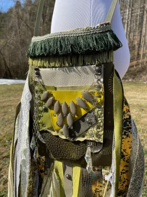Earthy Green Fringe Purse, Ultimate Goddess Purse, Festival Fringe Bag, Hippie Handbag, Boho Chic Crossbody Messenger, Embellished purse