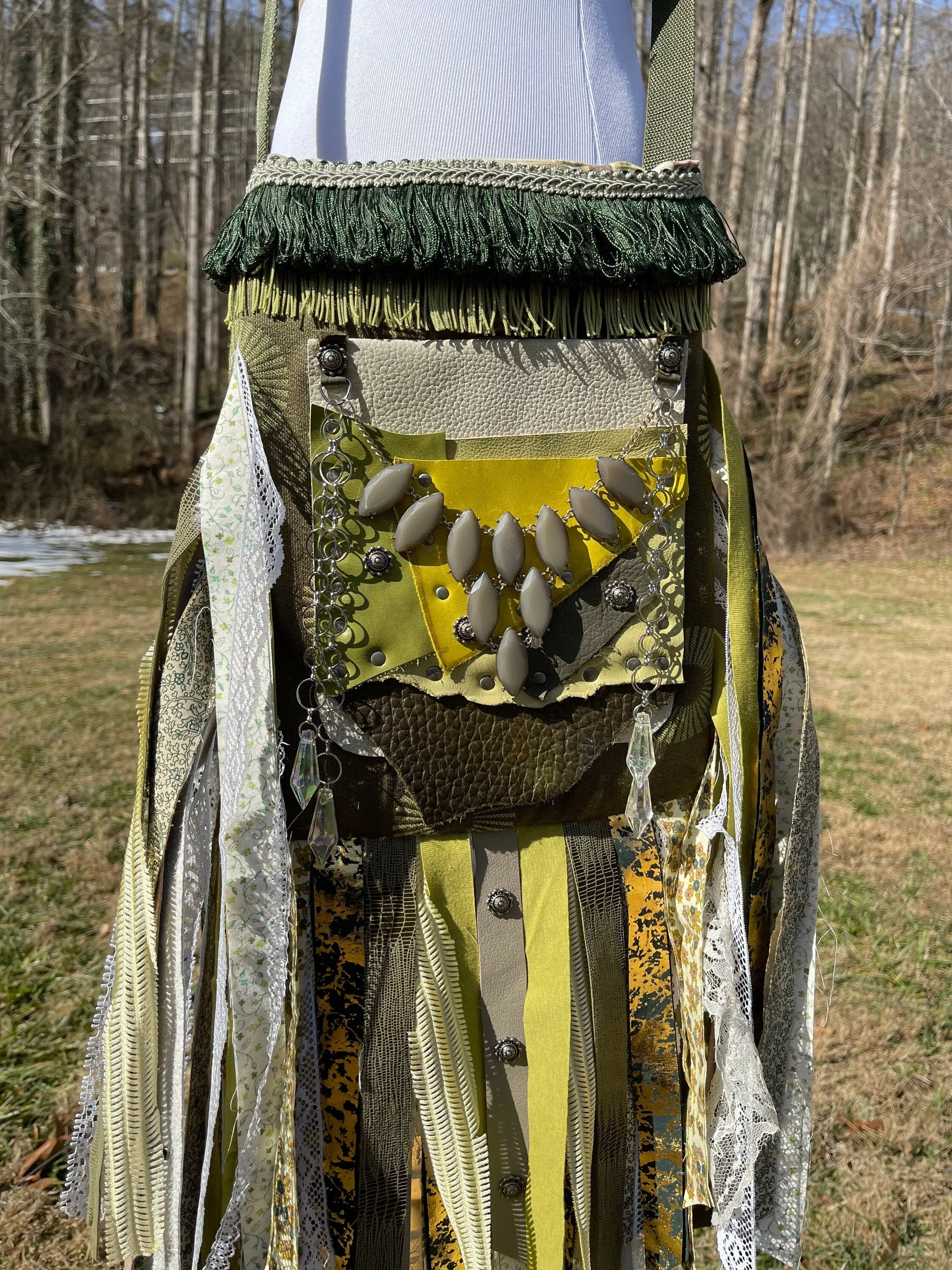 Earthy Green Fringe Purse, Ultimate Goddess Purse, Festival Fringe Bag, Hippie Handbag, Boho Chic Crossbody Messenger, Embellished purse