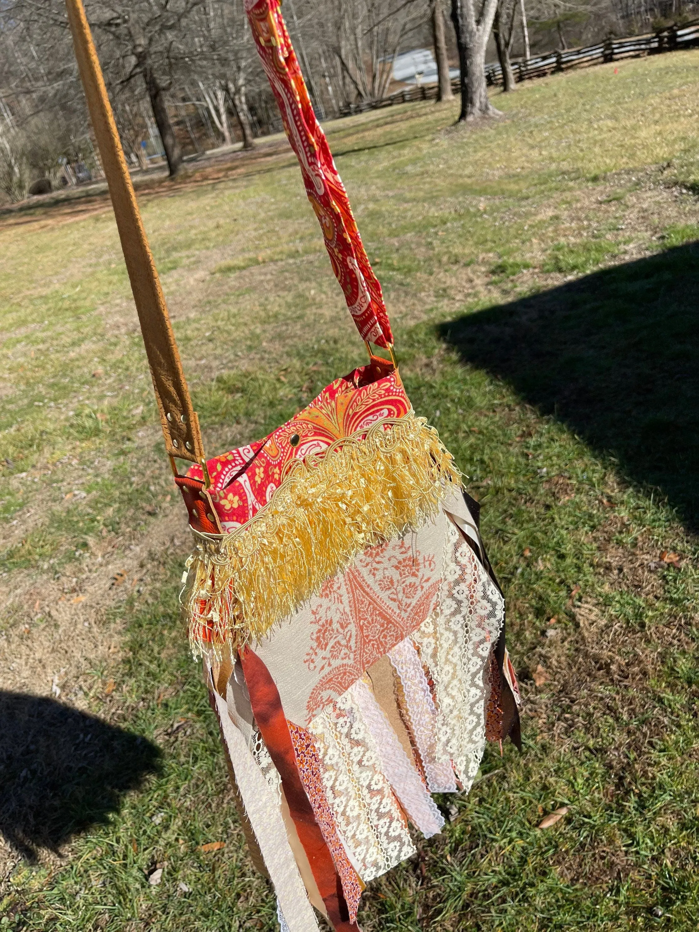 Earthy Orange and Beige Fringe Purse, Festival Fringe Bag, Hippie Style Shoulder Bag, Crossbody Boho Purse