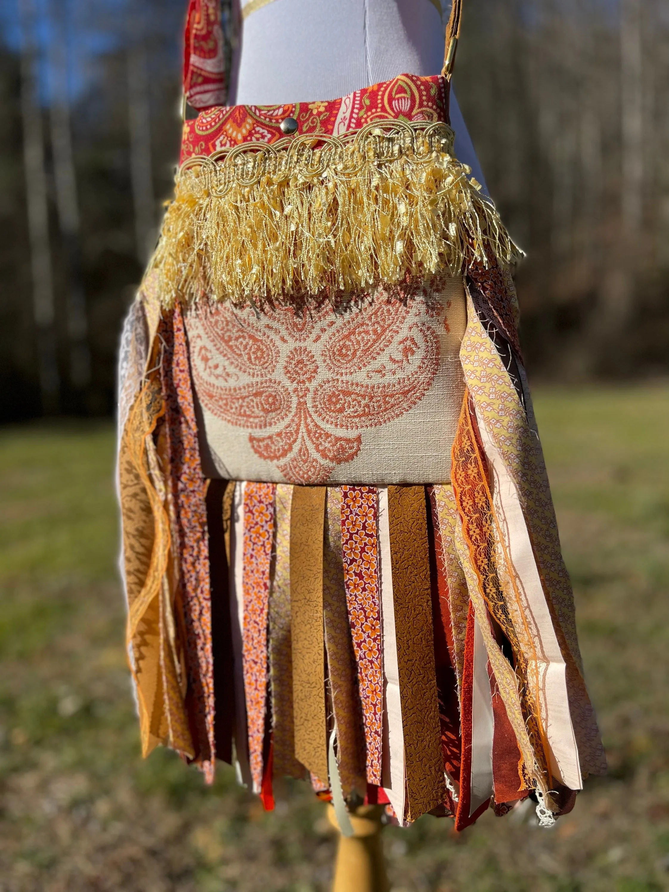 Earthy Orange and Beige Fringe Purse, Festival Fringe Bag, Hippie Style Shoulder Bag, Crossbody Boho Purse
