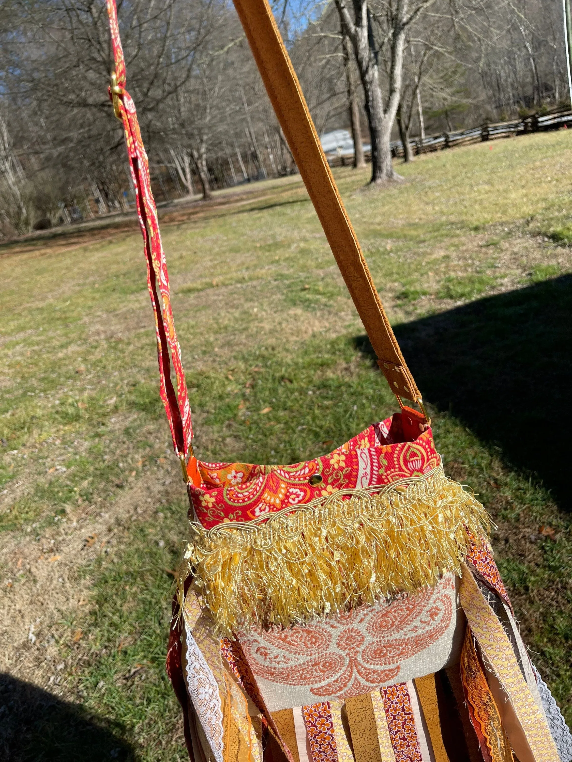 Earthy Orange and Beige Fringe Purse, Festival Fringe Bag, Hippie Style Shoulder Bag, Crossbody Boho Purse