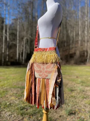 Earthy Orange and Beige Fringe Purse, Festival Fringe Bag, Hippie Style Shoulder Bag, Crossbody Boho Purse