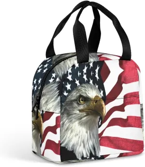 East Eagle on The American Flag Insulated Meal Tote Bag Portable Lunch Box Container Food Handbags for Men Women