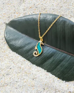 Eco Seahorse Necklace in Gold with Ocean Plastic