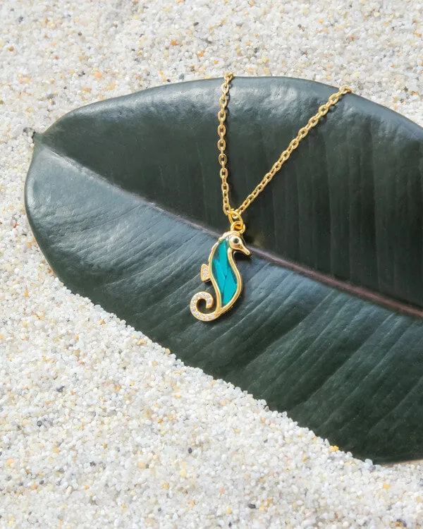 Eco Seahorse Necklace in Gold with Ocean Plastic