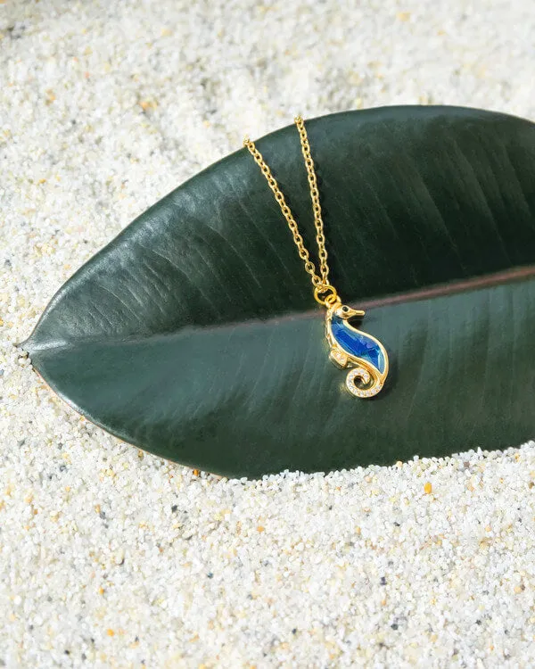 Eco Seahorse Necklace in Gold with Ocean Plastic