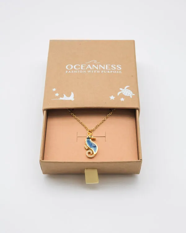 Eco Seahorse Necklace in Gold with Ocean Plastic