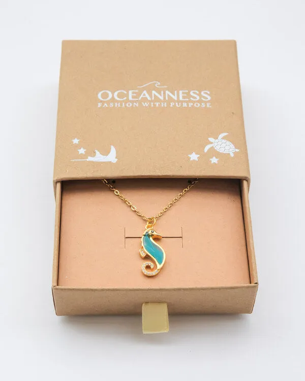 Eco Seahorse Necklace in Gold with Ocean Plastic