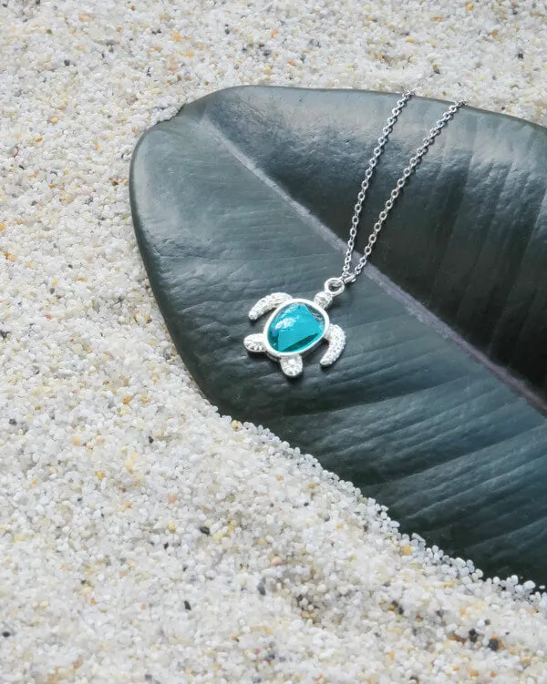 Eco Turtle Necklace in Silver with Ocean Plastic