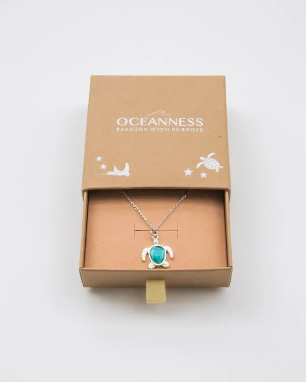 Eco Turtle Necklace in Silver with Ocean Plastic