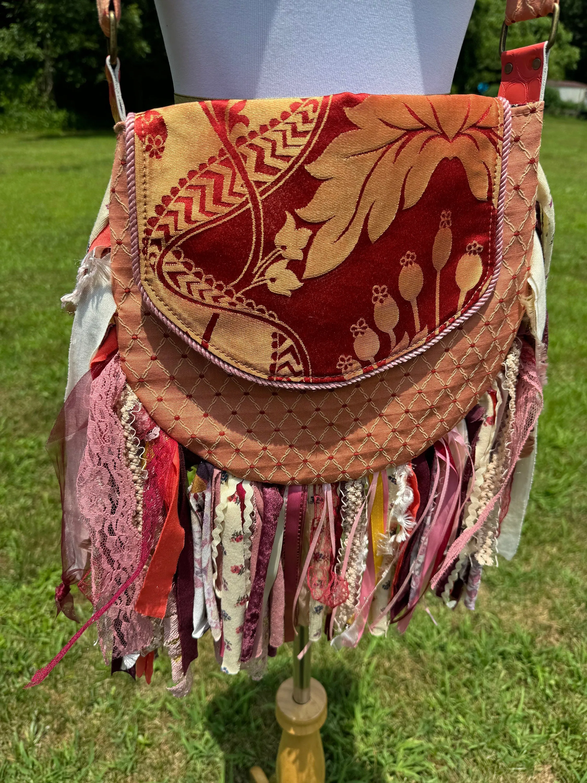Embellished Earthy Lace Fringe Purse - Boho Handbag, Hippie Style with a Chic Twist
