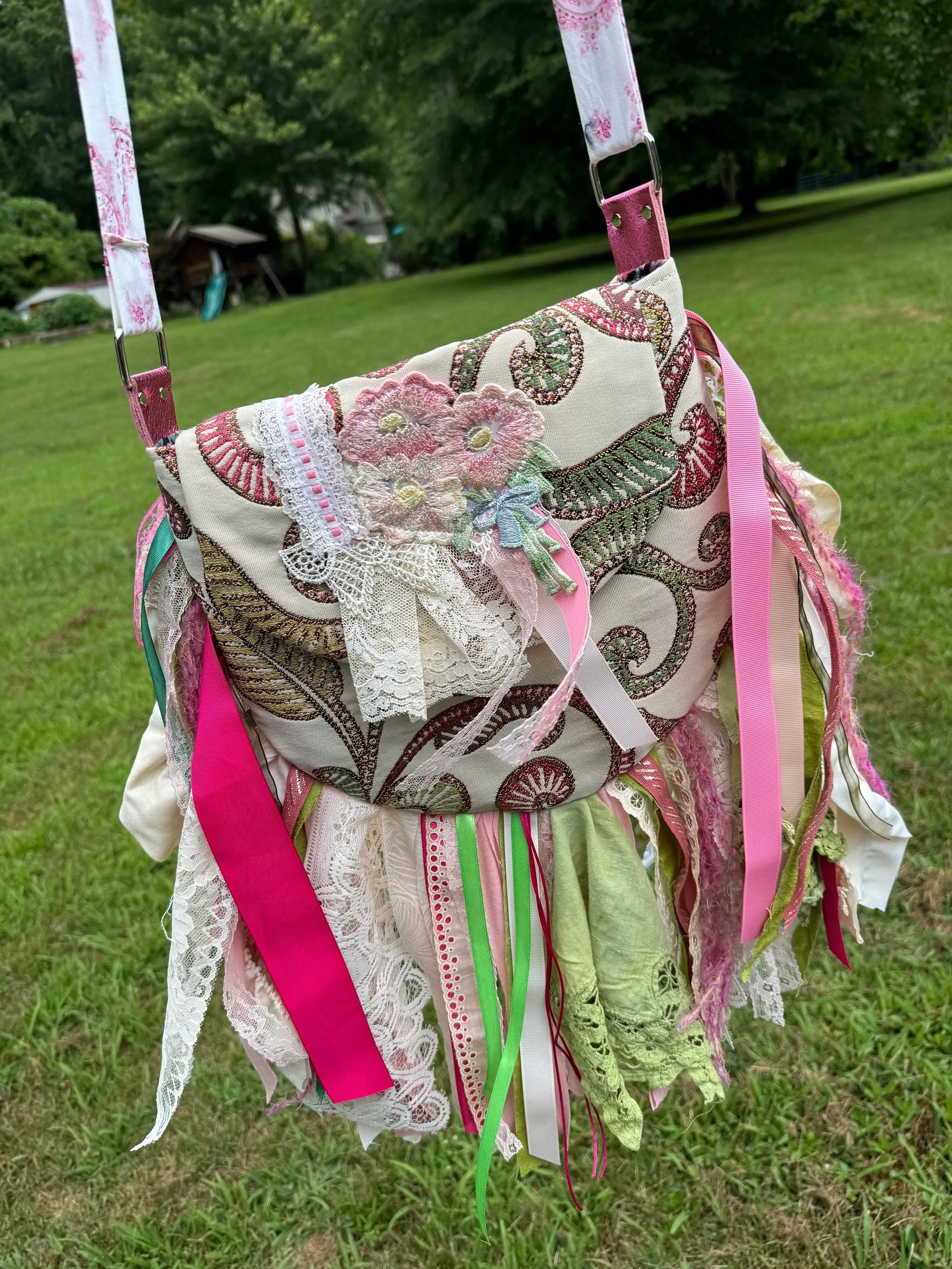 Embellished Earthy Lace Fringe Purse - Boho Handbag, Hippie Style with a Chic Twist
