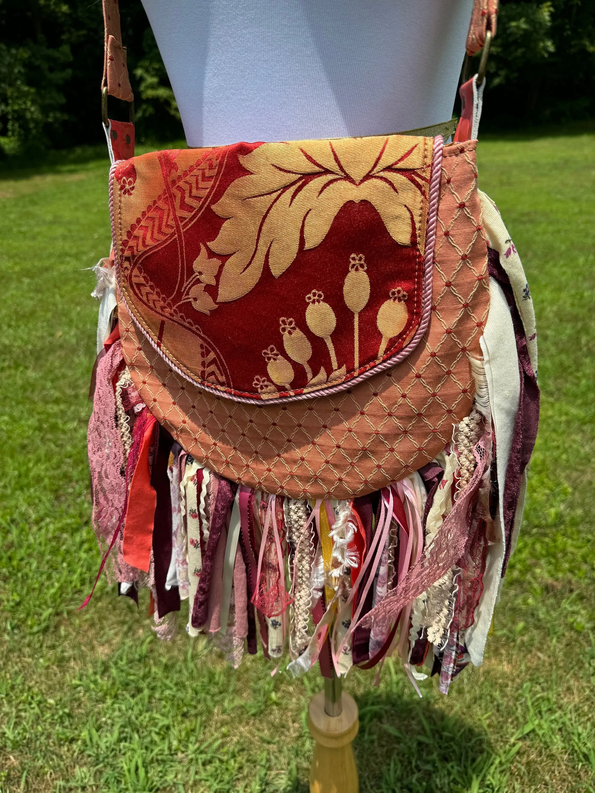 Embellished Earthy Lace Fringe Purse - Boho Handbag, Hippie Style with a Chic Twist