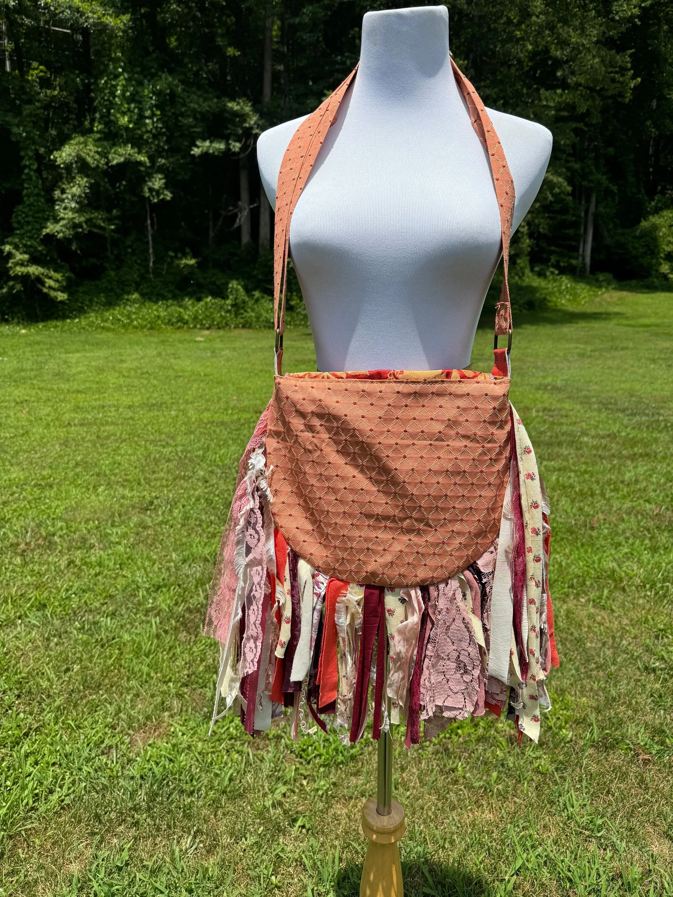Embellished Earthy Lace Fringe Purse - Boho Handbag, Hippie Style with a Chic Twist