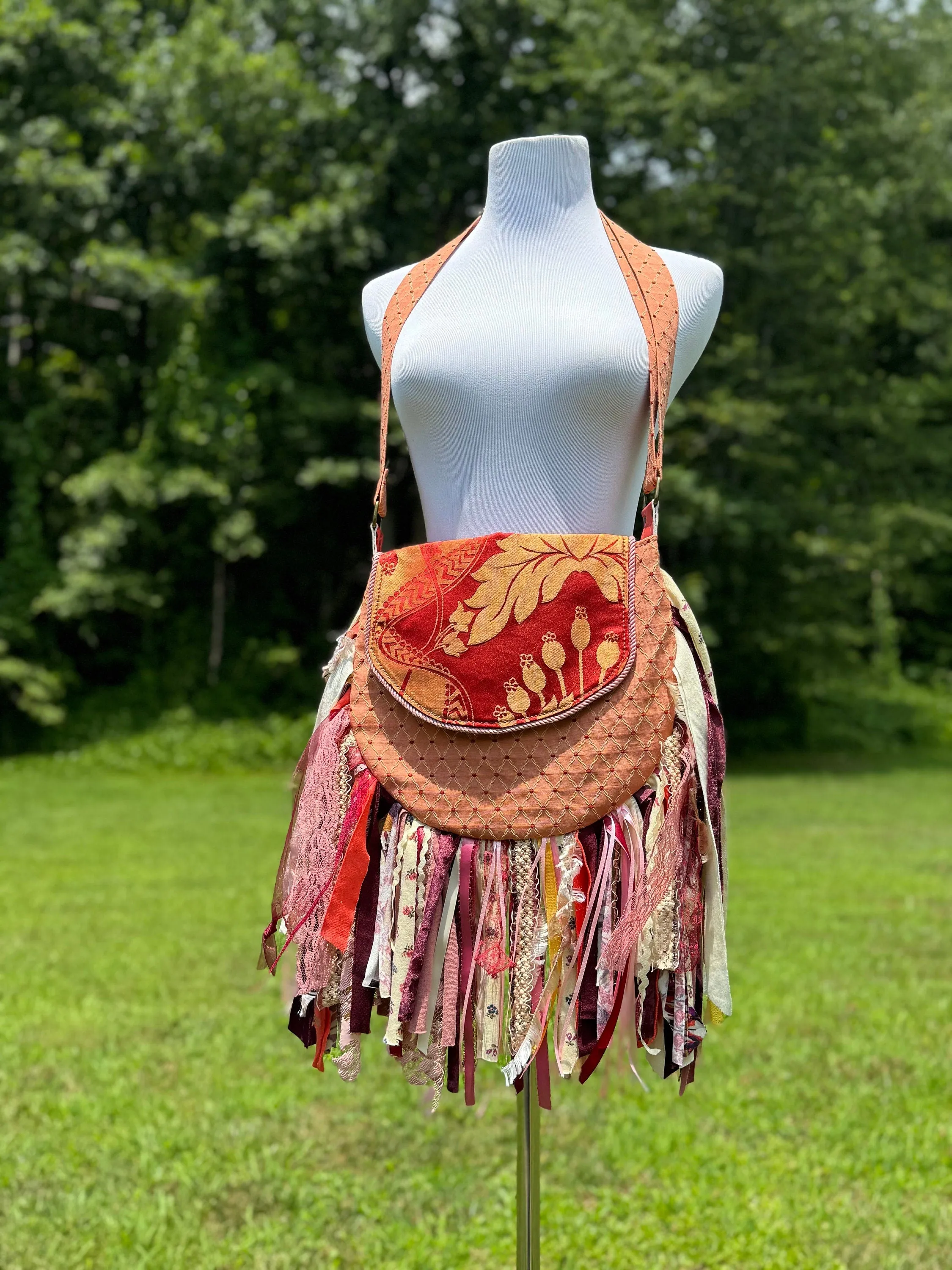 Embellished Earthy Lace Fringe Purse - Boho Handbag, Hippie Style with a Chic Twist
