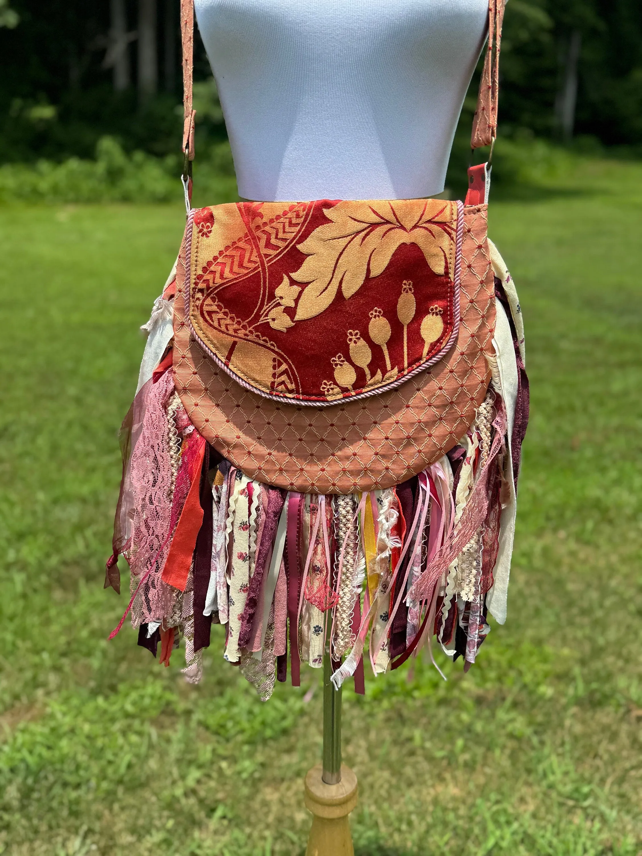 Embellished Earthy Lace Fringe Purse - Boho Handbag, Hippie Style with a Chic Twist