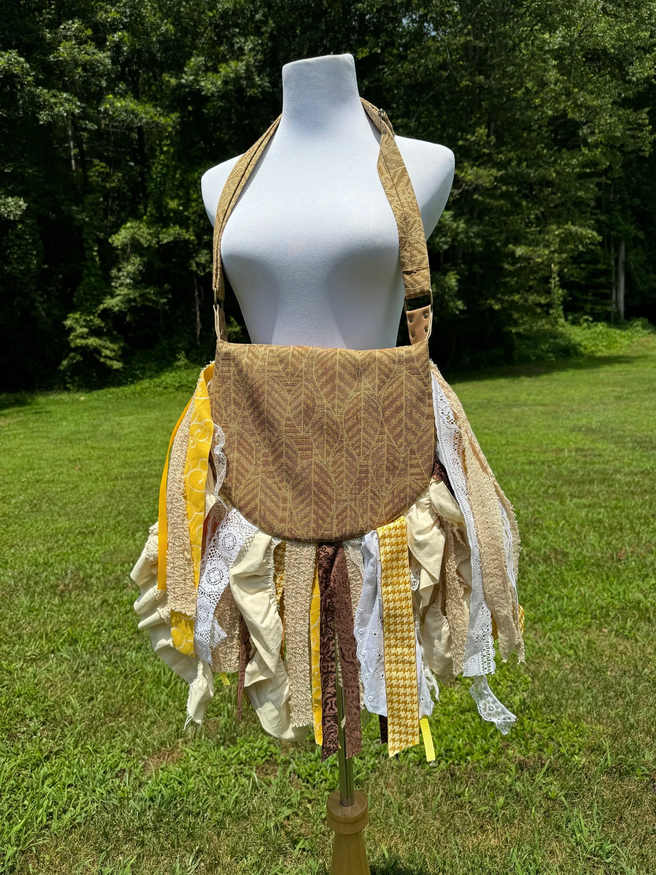 Embrace the Boho Vibe: Earthy Lace Fringe Purse, Hippie Handbag with Chic Embellishments!
