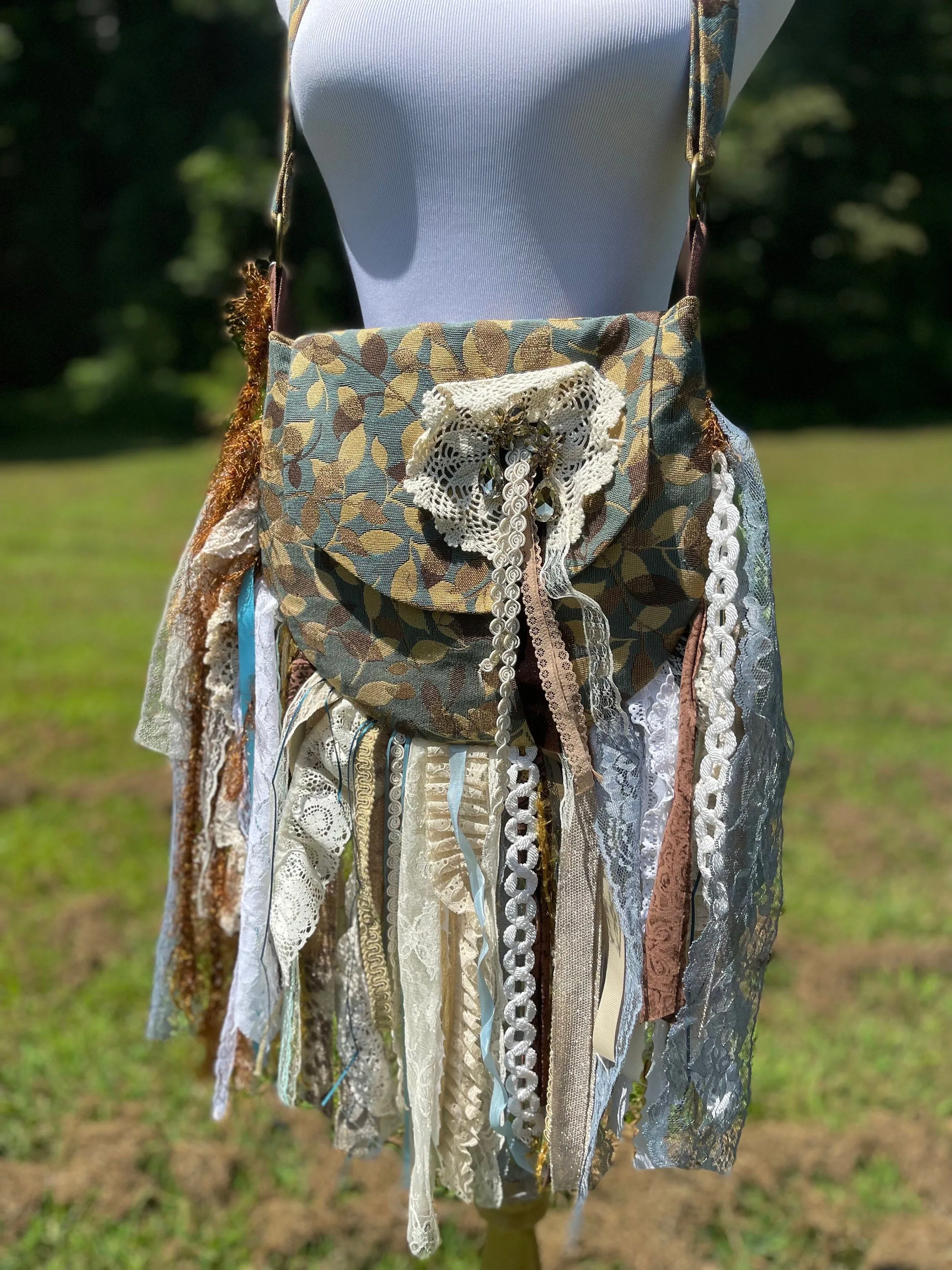 Embrace the Boho Vibe: Earthy Lace Fringe Purse, Hippie Handbag with Chic Embellishments!