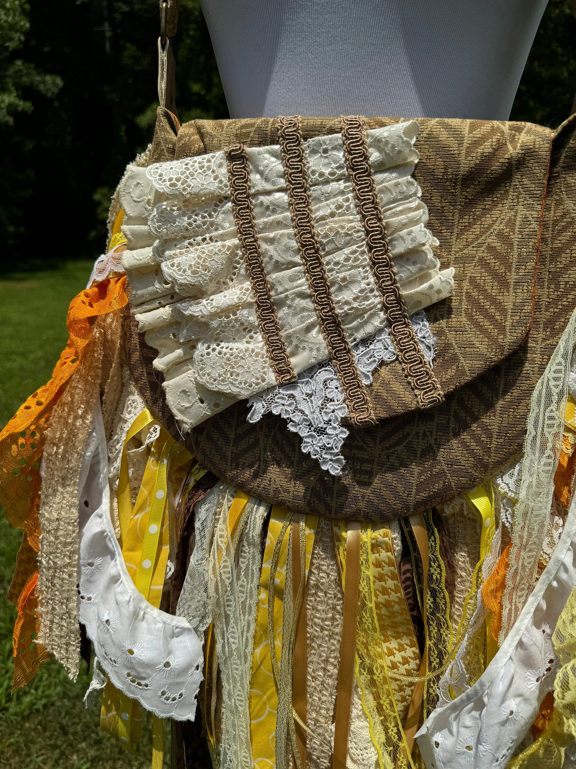 Embrace the Boho Vibe: Earthy Lace Fringe Purse, Hippie Handbag with Chic Embellishments!