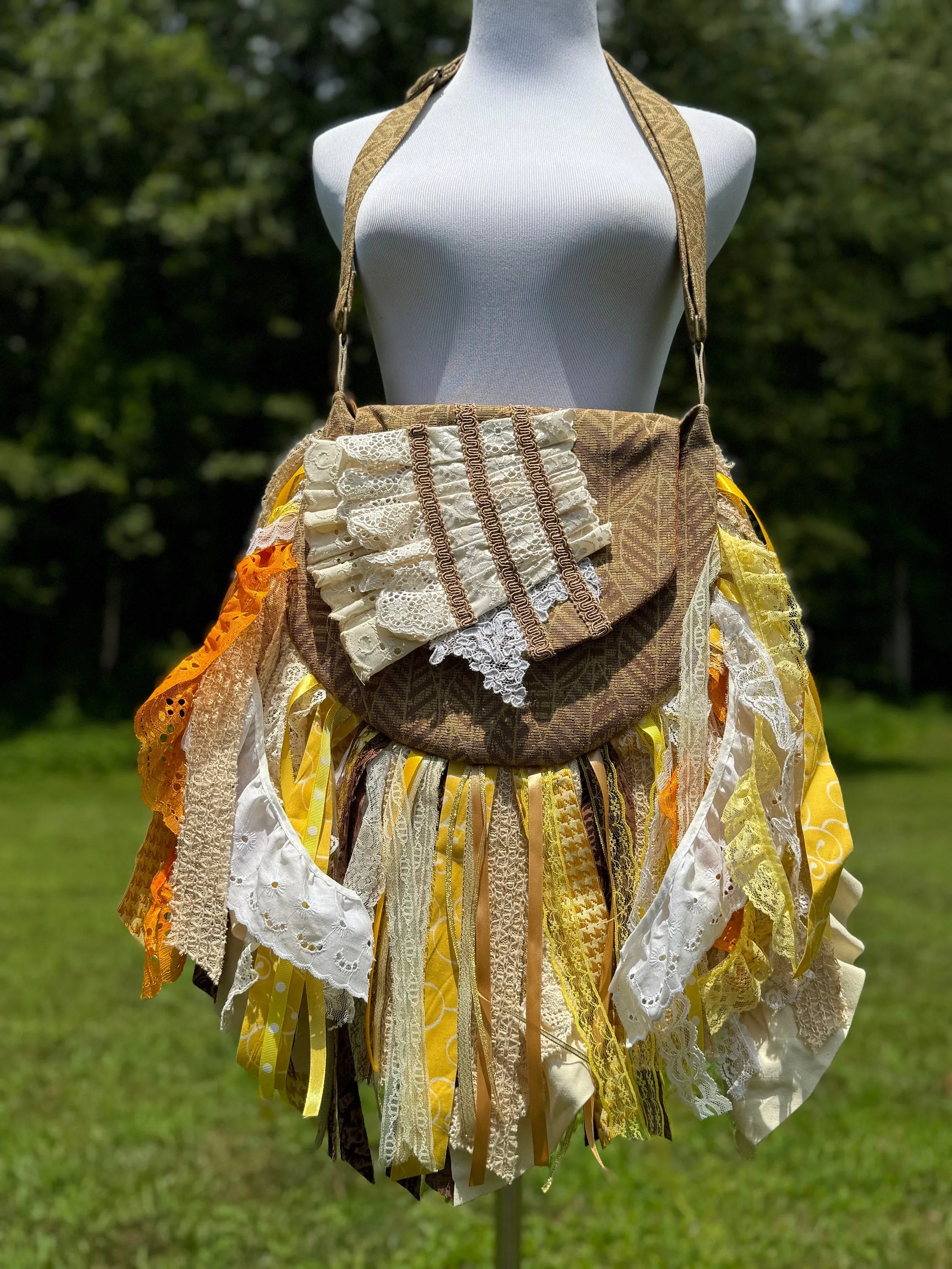 Embrace the Boho Vibe: Earthy Lace Fringe Purse, Hippie Handbag with Chic Embellishments!