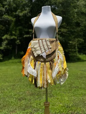 Embrace the Boho Vibe: Earthy Lace Fringe Purse, Hippie Handbag with Chic Embellishments!