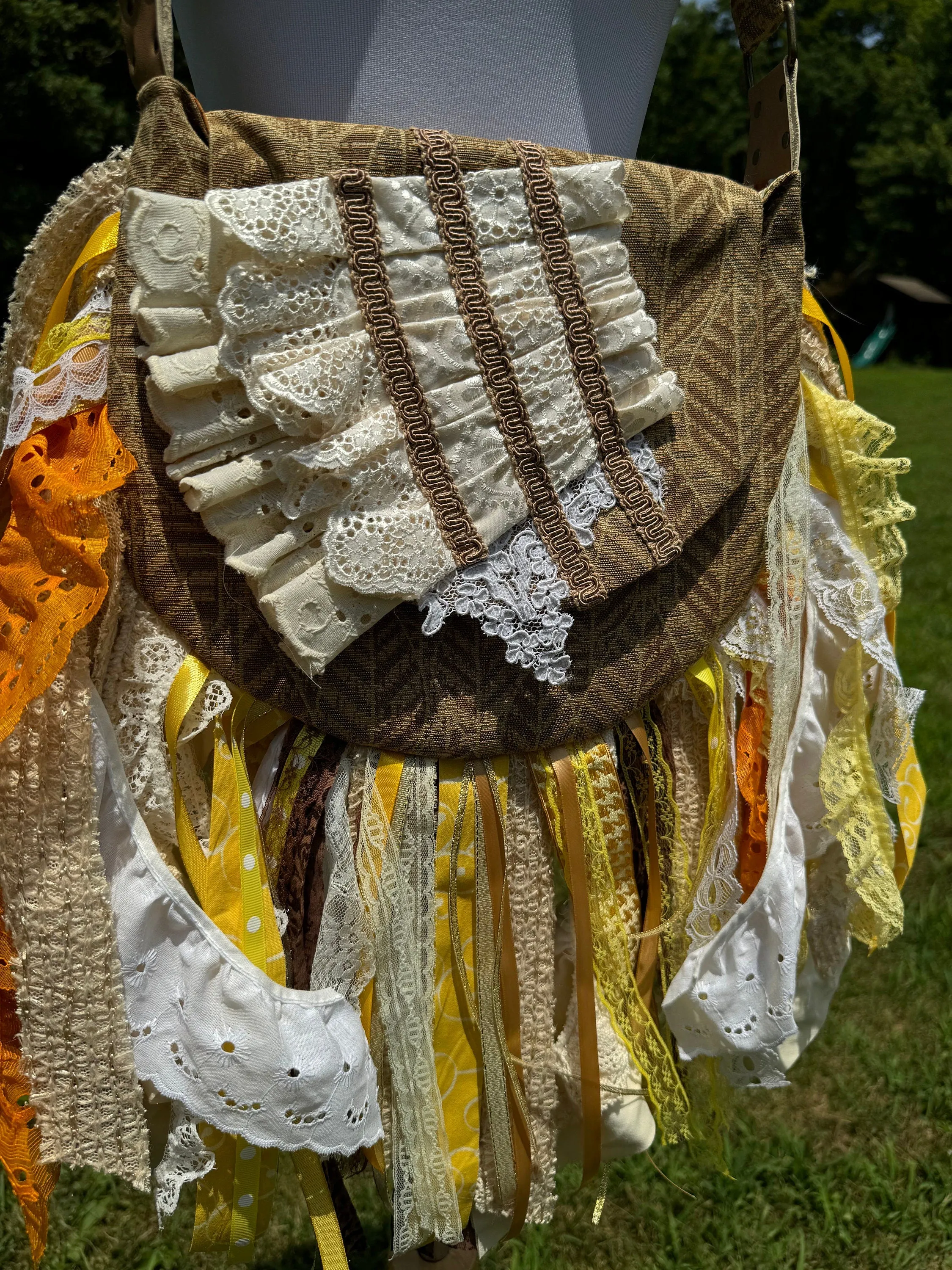 Embrace the Boho Vibe: Earthy Lace Fringe Purse, Hippie Handbag with Chic Embellishments!