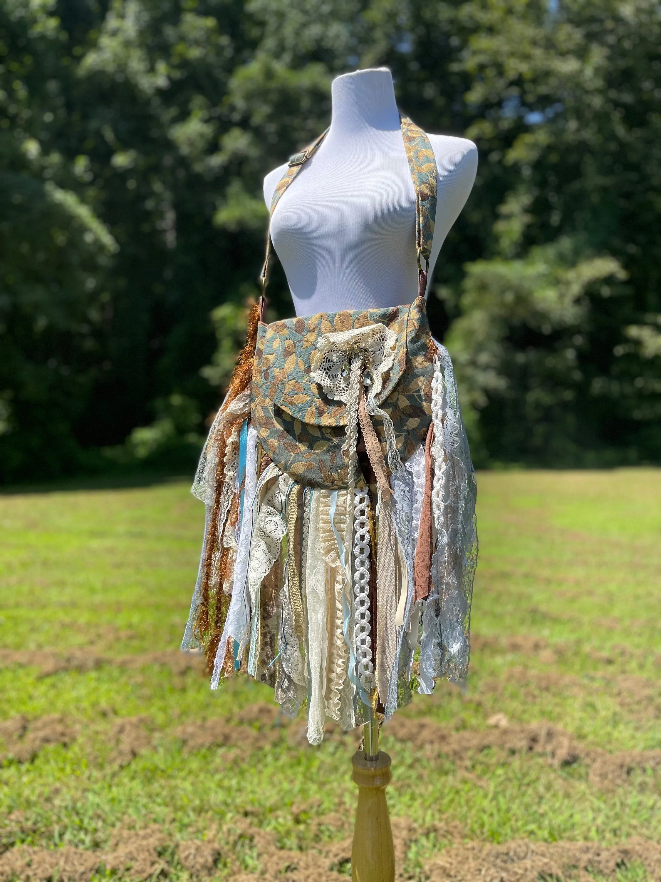 Embrace the Boho Vibe: Earthy Lace Fringe Purse, Hippie Handbag with Chic Embellishments!