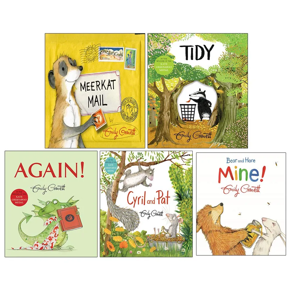 Emily Gravett Collection 5 Books Set (Meerkat Mail, Tidy, Again, Cyril and Pat, Bear and Hare Mine [Board book])